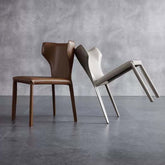 Light khaki saddle leather dining chair with C-shaped curved backrest, minimalist and luxurious design main product image